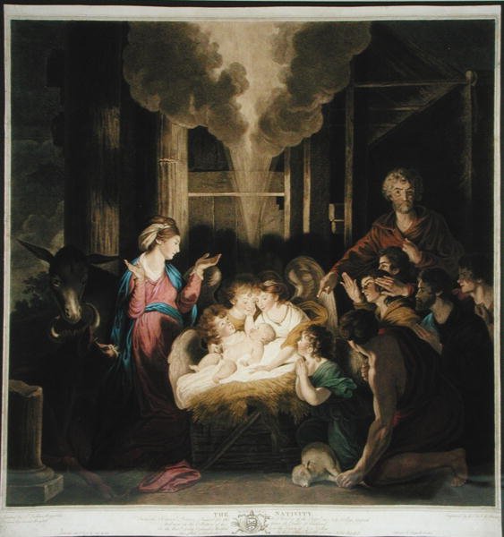 Josiah Boydell tarafından çizilmiş ve G.J & J.G Fracius tarafından oyulmuş Doğuş (renkli gravür) by Joshua after Reynolds