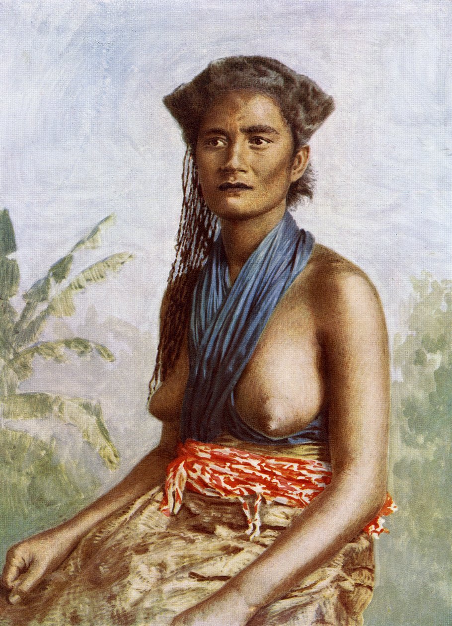 Geleneksel kıyafetli Fiji kadını, 1900 dolayları by Josiah Martin