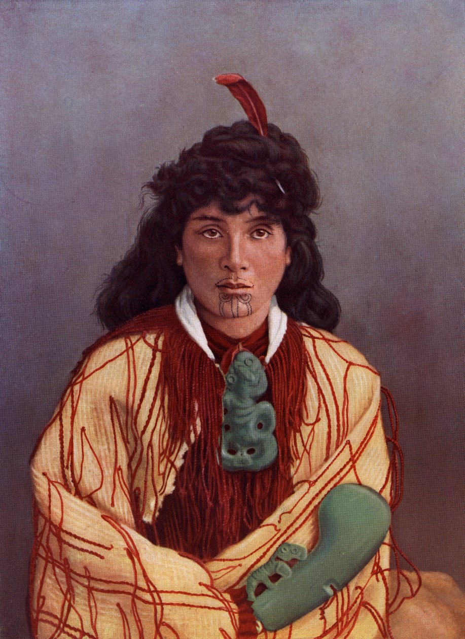 Maori genç bir kadının portresi, Susan Rotorua, 1890 dolayları (bir albümin baskısından sonra renkli lito) by Josiah Martin