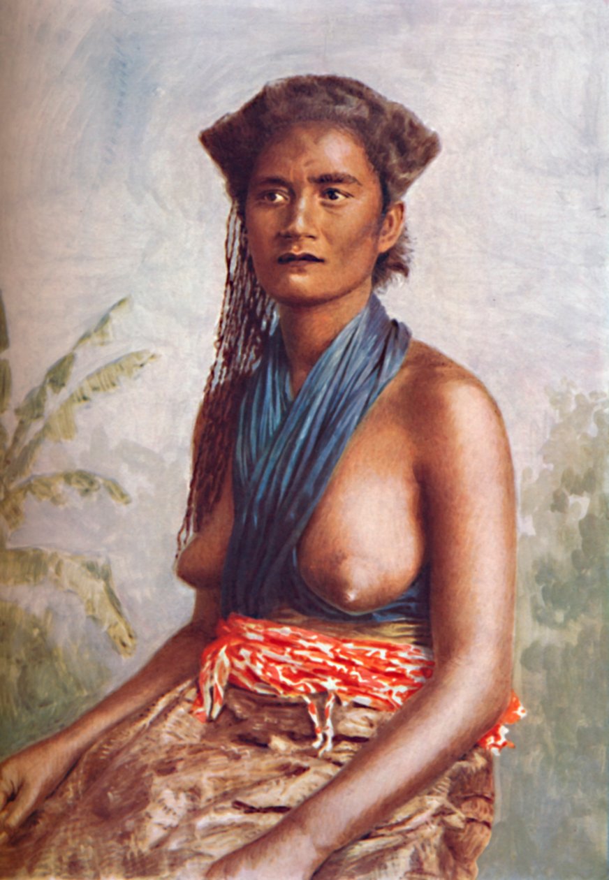 Yerli elbiseli bir Fiji kadını, 1902 by Josiah Martin
