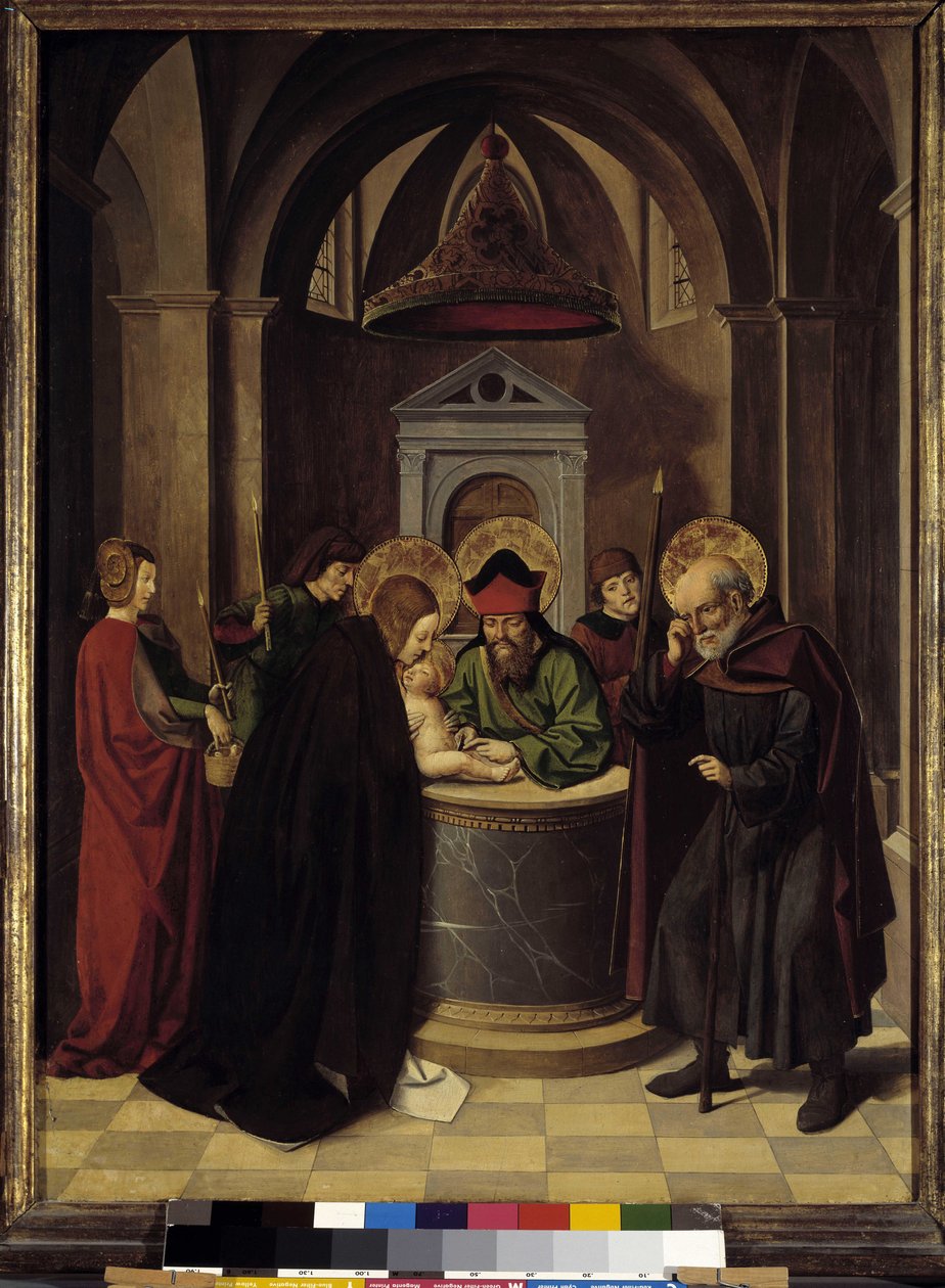 Bakire'nin hayatından sahneler: sünnet, c.1500 (tahta üzerine yağlı boya) by Josse (fl.1493 1508) Lieferinxe