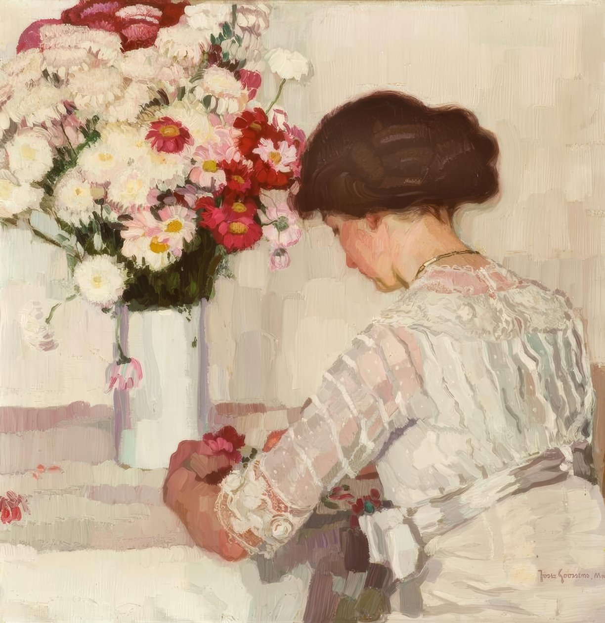 J.Goossens, düşüncelerde (beyaz çiçekli bayan) by Josse Goossens