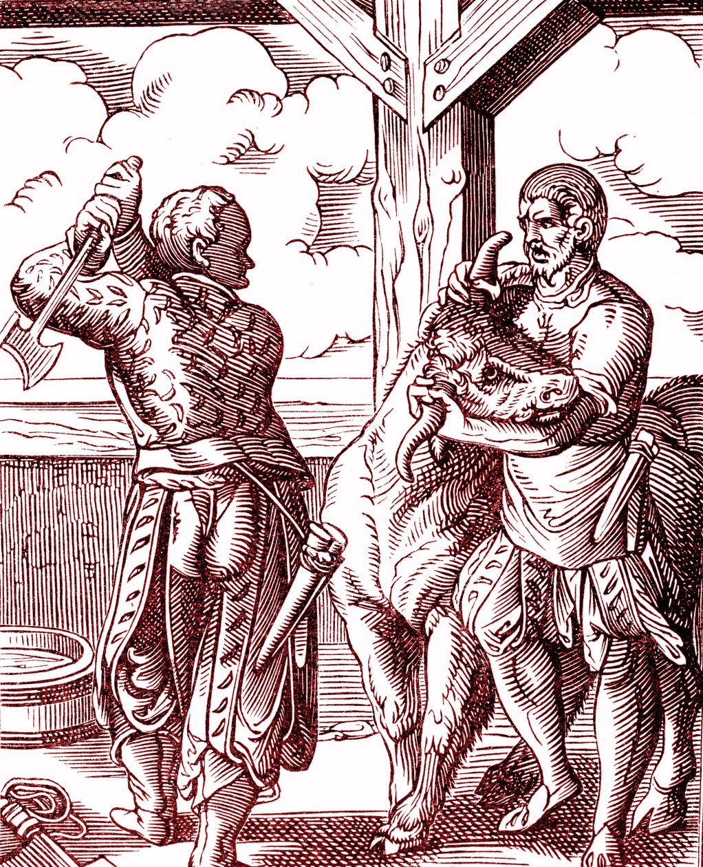 Bir kasap - Orta Çağ'da yemek ve yemek pişirme. Jost Amman'ın (1539-1591) gravürü. Gravür 1878 by Jost (after) Amman