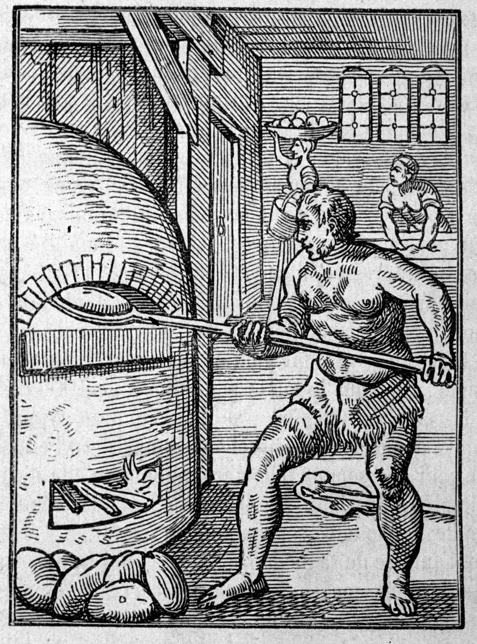 Fırında ekmek pişiren bir fırıncı. 16. yüzyıl Jost Amman (1539-1591) tarafından gravür. by Jost Amman