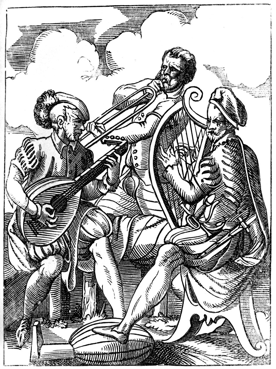 Bir gitarist, bir lavtacı ve bir tromboncu, 16. yüzyıl 1849. by Jost Amman