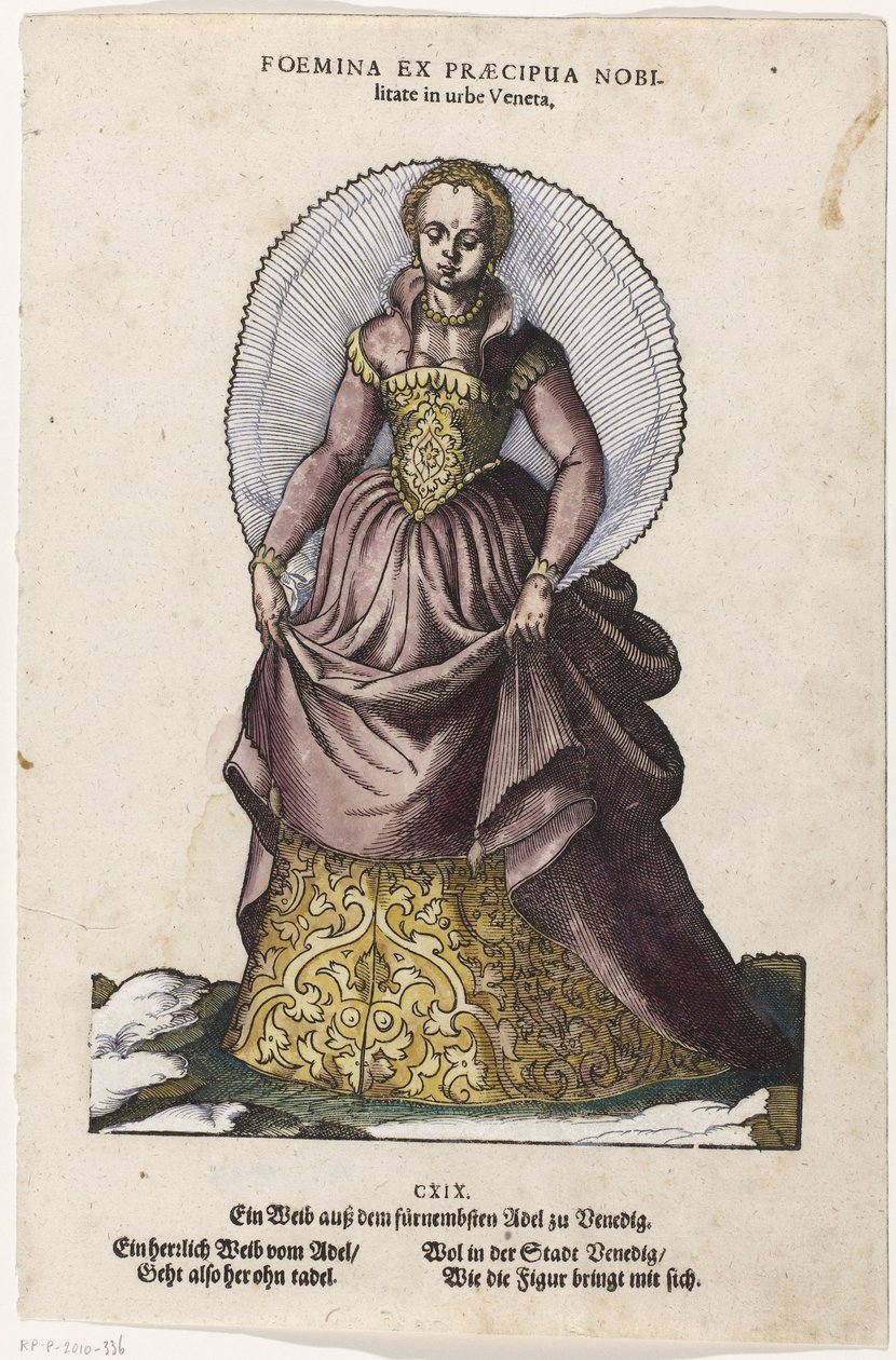 Adellijke vrouw in Venetiaanse Dracht Venedik şehrinin asil soylularından kadın / Ein Weib ausz dem fürnembsten Adel zu Venedig by Jost Amman