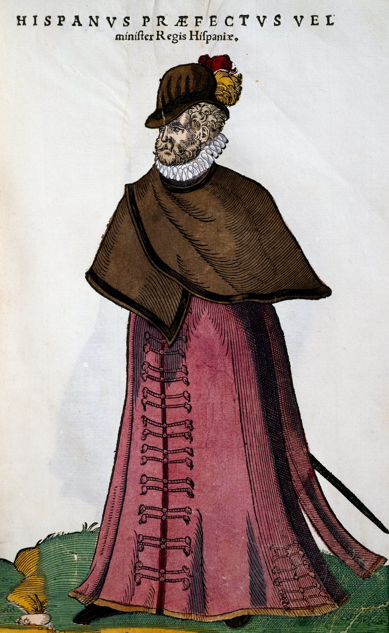 İspanyol kraliyet evinden bakan kostümü, Jost Amman (1539-1591) tarafından gravür by Jost Amman