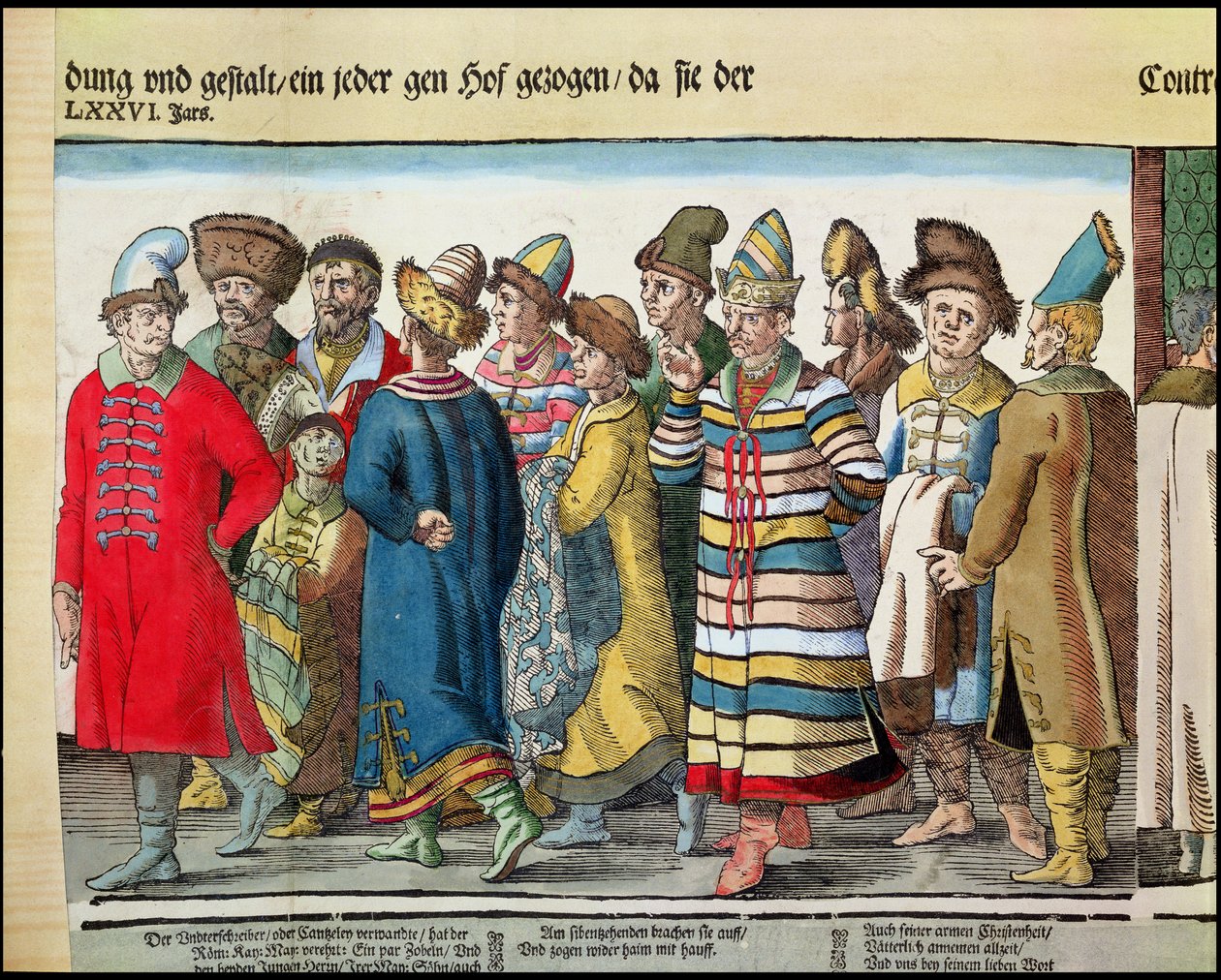 The Great Embassy of Ivan IV 1530-84 of Russia to the Holy Roman Emperor at Regensburg in 1576 coloured woodcut detail of 173050 and 88595 by Jost Amman