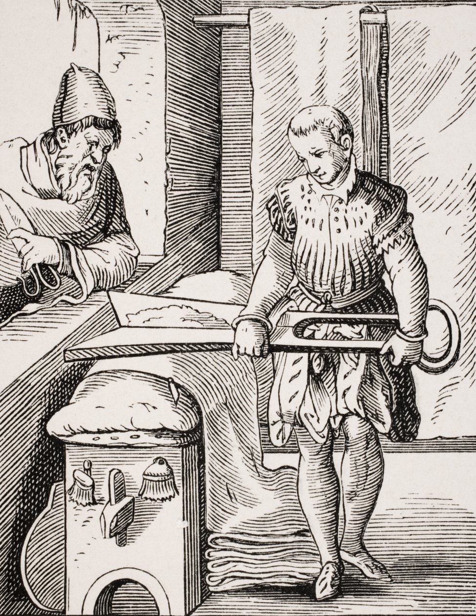 Kumaş işçisi, 16. yüzyıl gravürünün yeniden üretimi, 19. yüzyıl by Jost (after) Amman