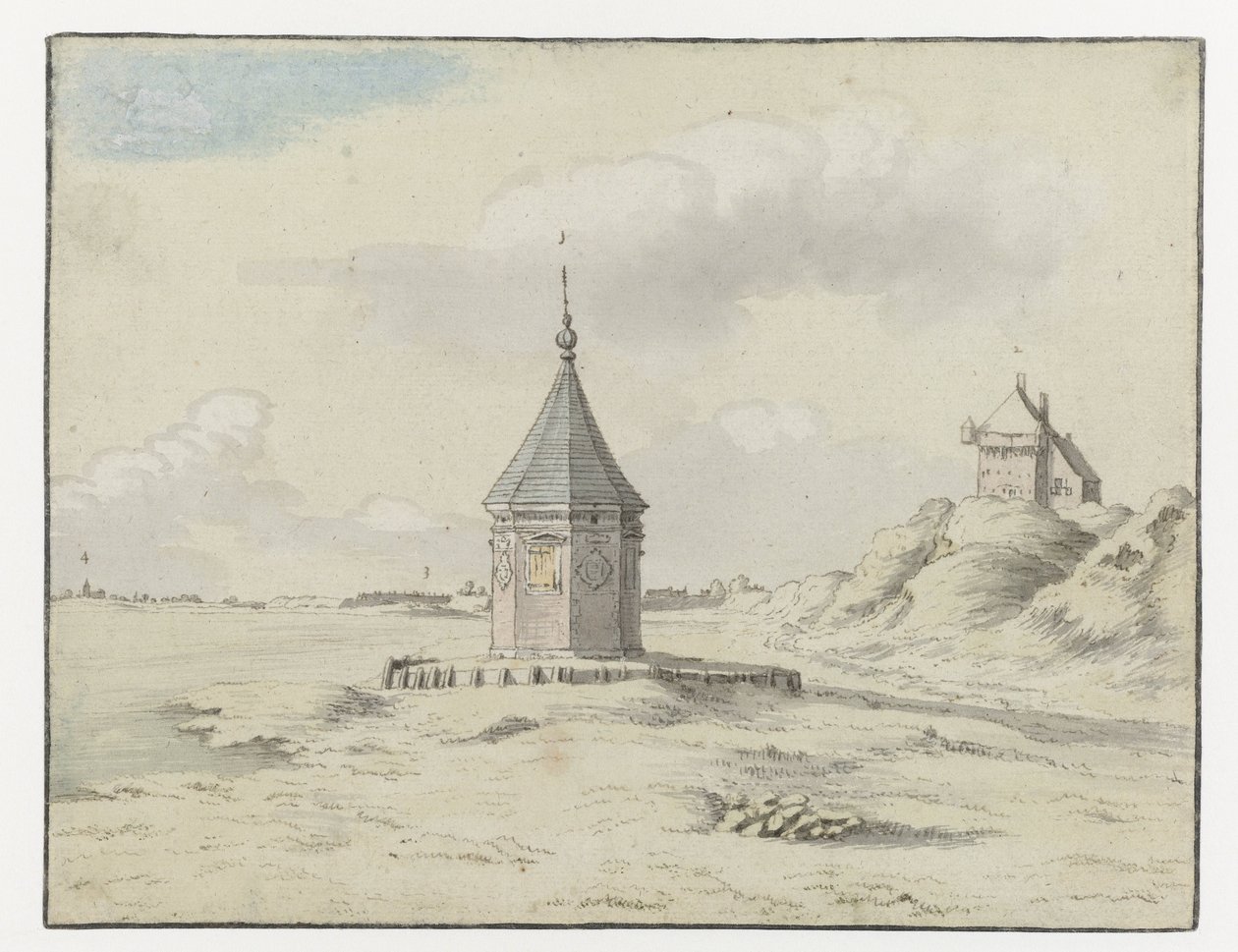 Stadsfontein ('Şehir Çeşmesi'), Bergen op Zoom'un görünümü by Josua de Grave (possibly)