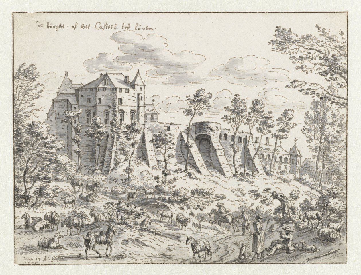 Leuven Kalesi, 1675 (kağıt üzerine kalem ve mürekkep) by Josua de Grave