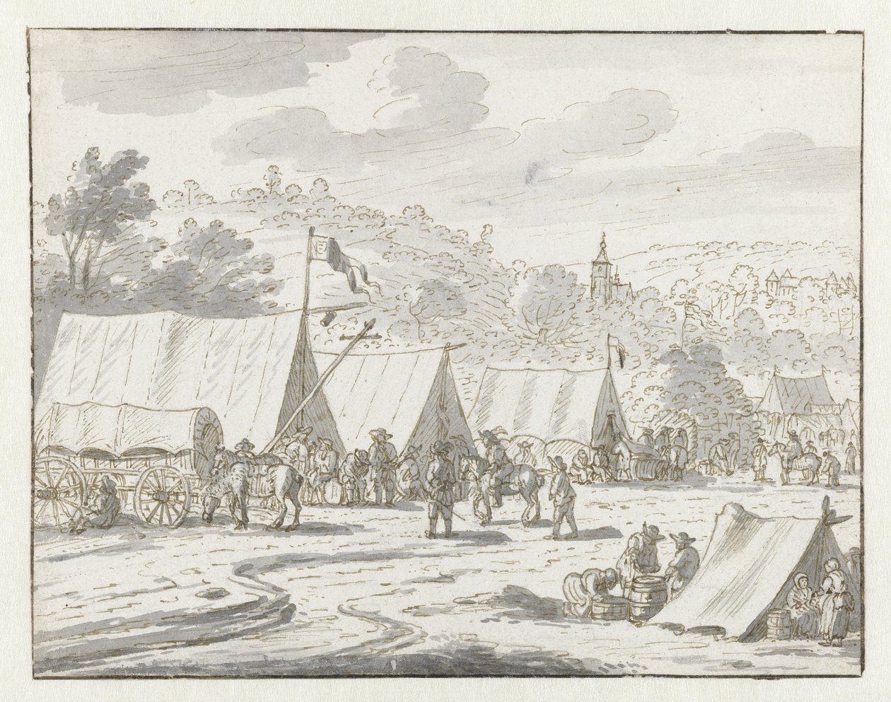 Willem III Ordusu'nun Lembeek yakınlarındaki bir karargahının görünümü, Flaman Brabant by Josua de Grave