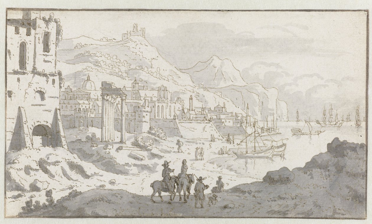 Hayali bir İtalyan Limanı Görünümü by Josua de Grave
