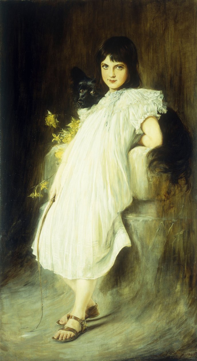Genç Bir Kızın Köpeğiyle Portresi, 1908 by Joszi Arpad Koppay