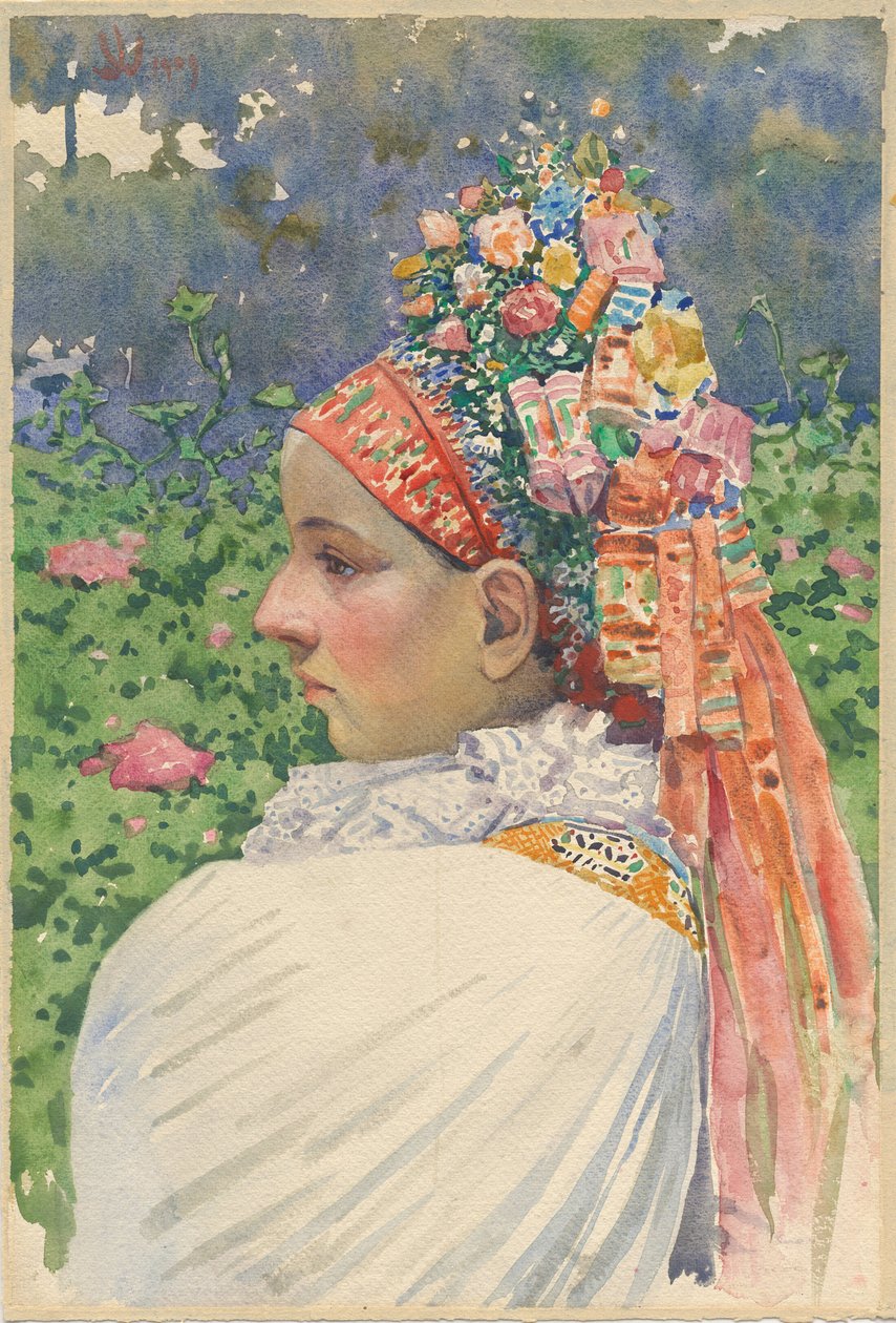 Slovak Gelin çifti Uprka, Joza (1861-1940). Tuval üzerine yağlı boya, boyut: 54.8x37 by Joža Uprka