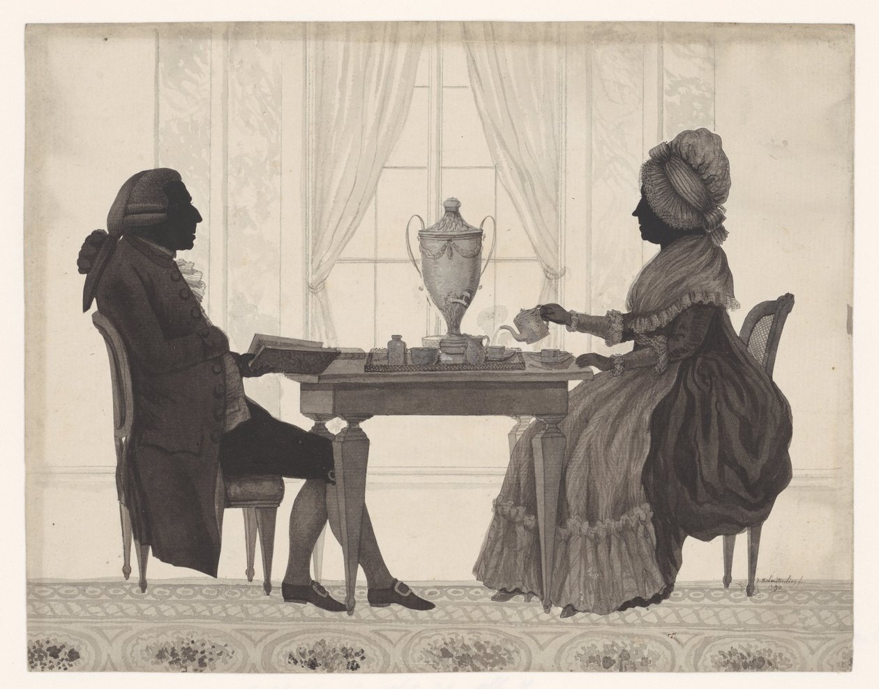 Siluetler Louis Metayer (*1728) ve Antoinette Bernard (*1735) masada by Jozef Adolf Schmetterling