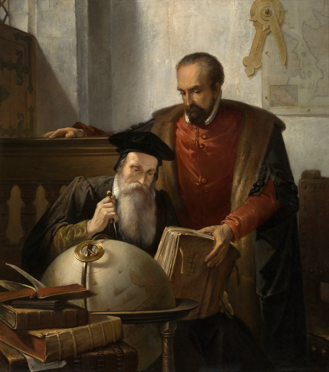 Mercator ve Ortelius (tuval üzerine yağlıboya) by Jozef (1816 88) Bellemans