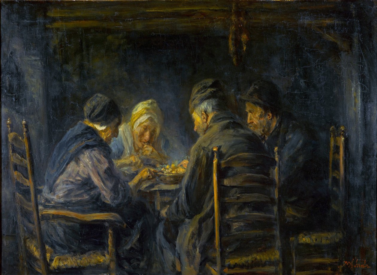Patates yiyenler - Patates yiyenler - Tablo Jozef Israels (1824-1911) - c. 1902 - Tuval üzerine yağlı boya - 119.5x151 - Gemeentemuseum Den Haag by Jozef  Israels