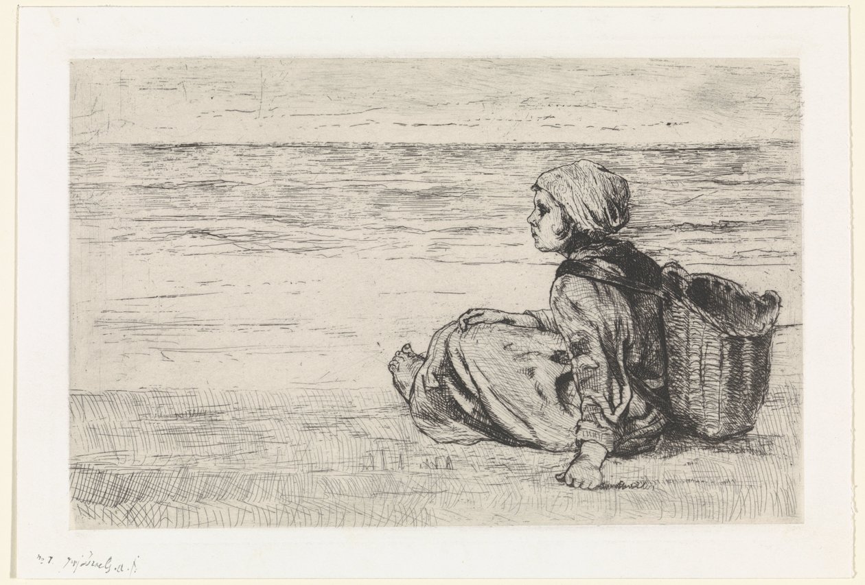 deniz kenarındaki kız by Jozef Israëls (signed by artist)