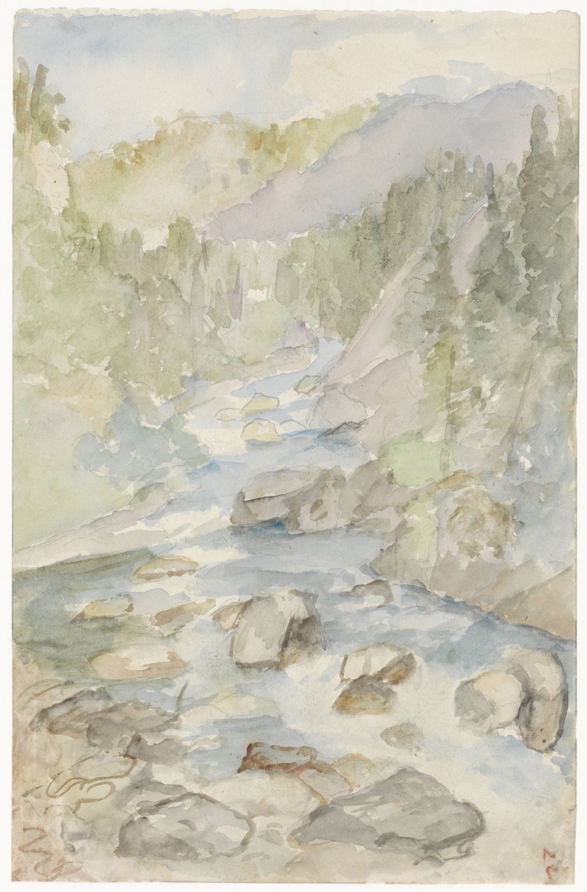 Akış ile dağ manzarası by Jozef Israëls