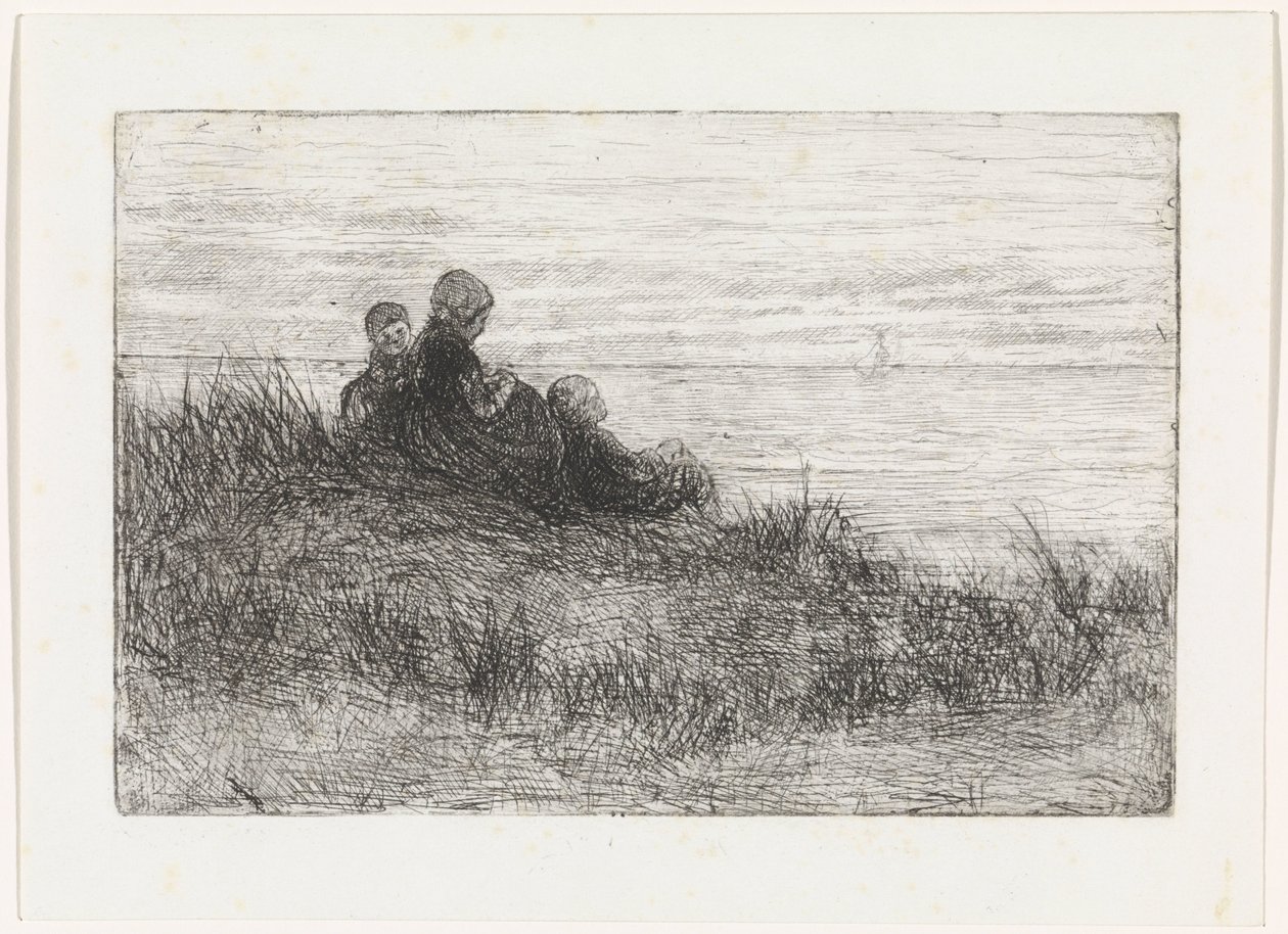 Anne ve çocukları ile kumul manzara by Jozef Israëls