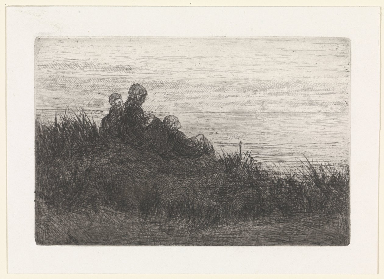 Anne ve çocukları ile kumul manzara by Jozef Israëls