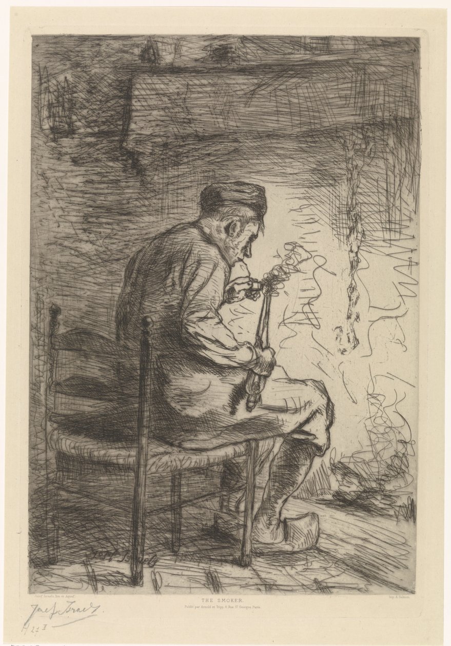 Interieur bir araya geldi roker Sigara içen (nesnedeki başlık) by Jozef Israëls