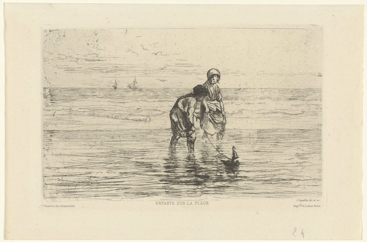 Sahilde bir tekne ile oynayan çocuklar Enfants sur la plage (nesnedeki başlık) by Jozef Israëls