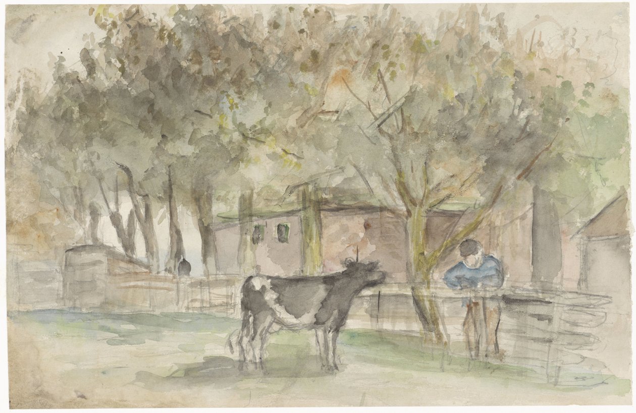 Bir inek ve bir çiftçi ile manzara by Jozef Israëls