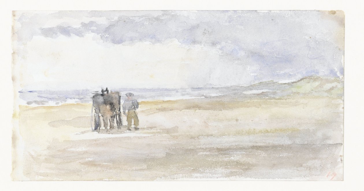 Sahilde at arabası olan adam by Jozef Israëls