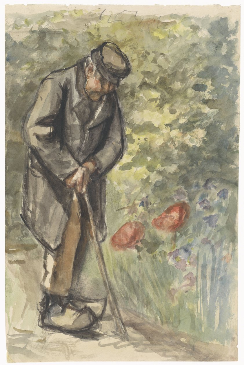 Bastonuna yaslanmış yaşlı adam by Jozef Israëls