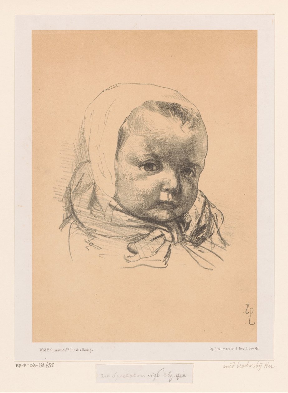 Şapkalı bir bebek portresi by Jozef Israëls