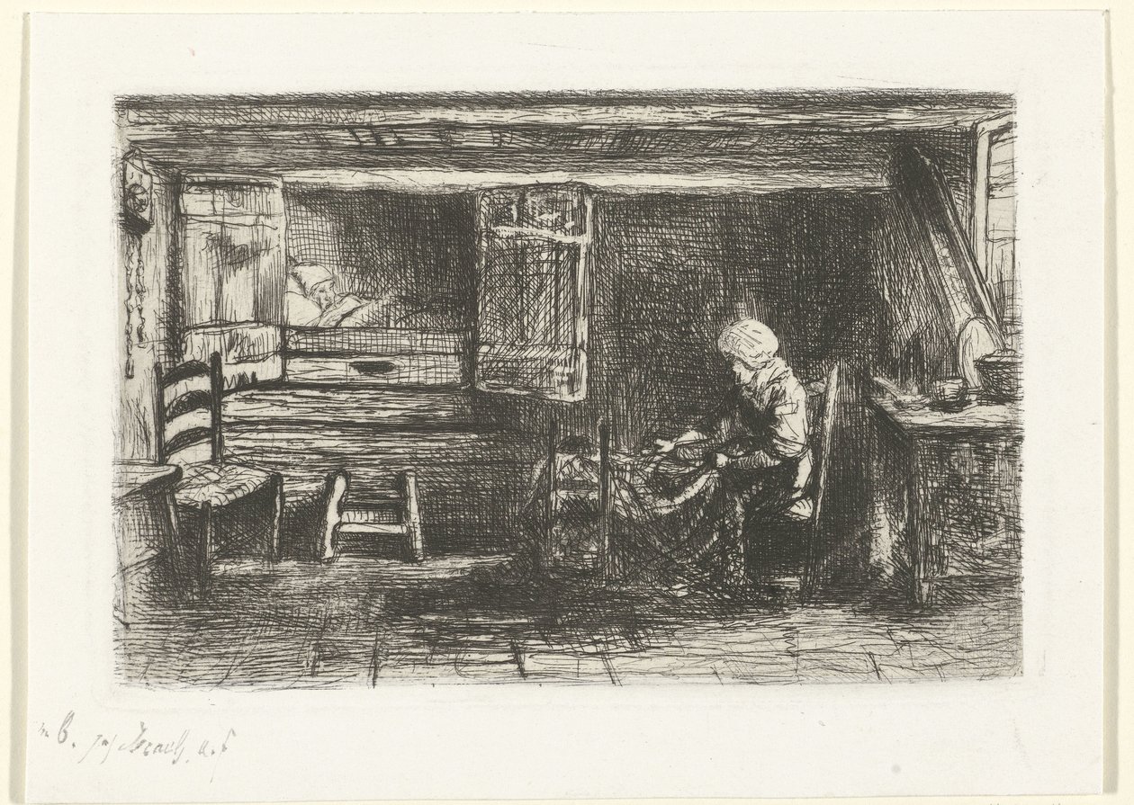 Bir iç mekanda iki figür by Jozef Israëls