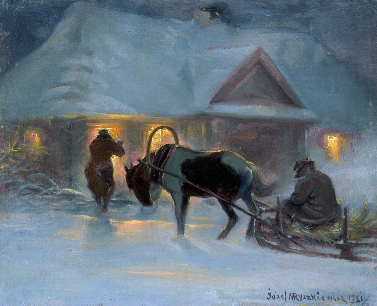 Bir Kır Evi Önünde Kış Akşamı, 1921, by Jozef Ryszkiewicz