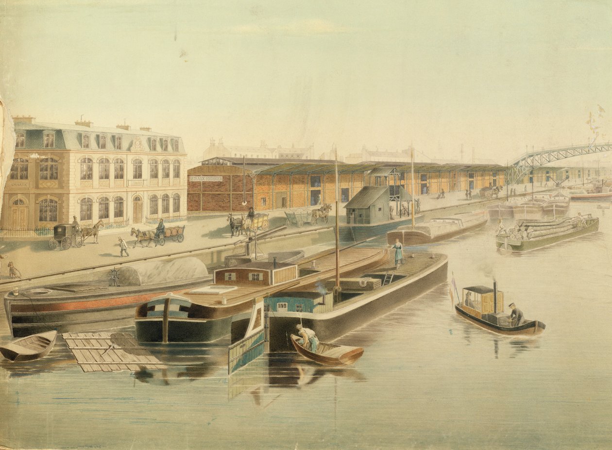 Canal Saint-Martin, mavnaların detayı, 1889 (kağıt üzerinde wc) by Jozefowicz