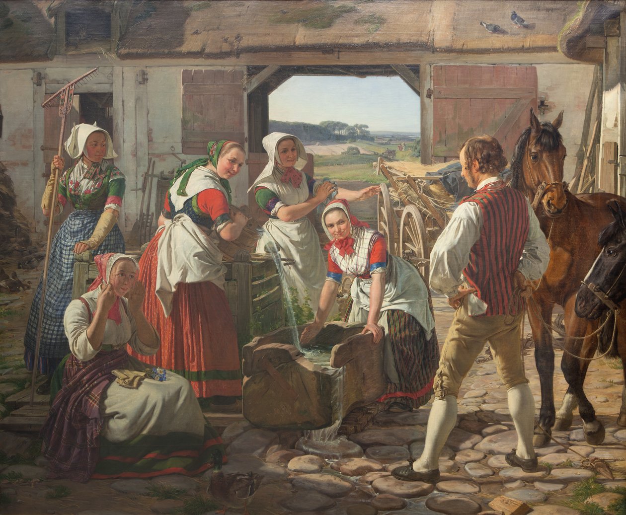 Zelanda kızları bir kuyunun yanında hasat ediyor by Jørgen Roed