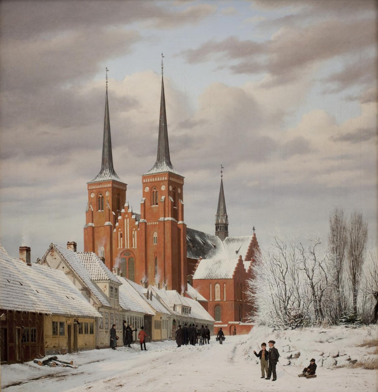 Roskilde'deki sokak. Arka planda Katedral by Jørgen Roed