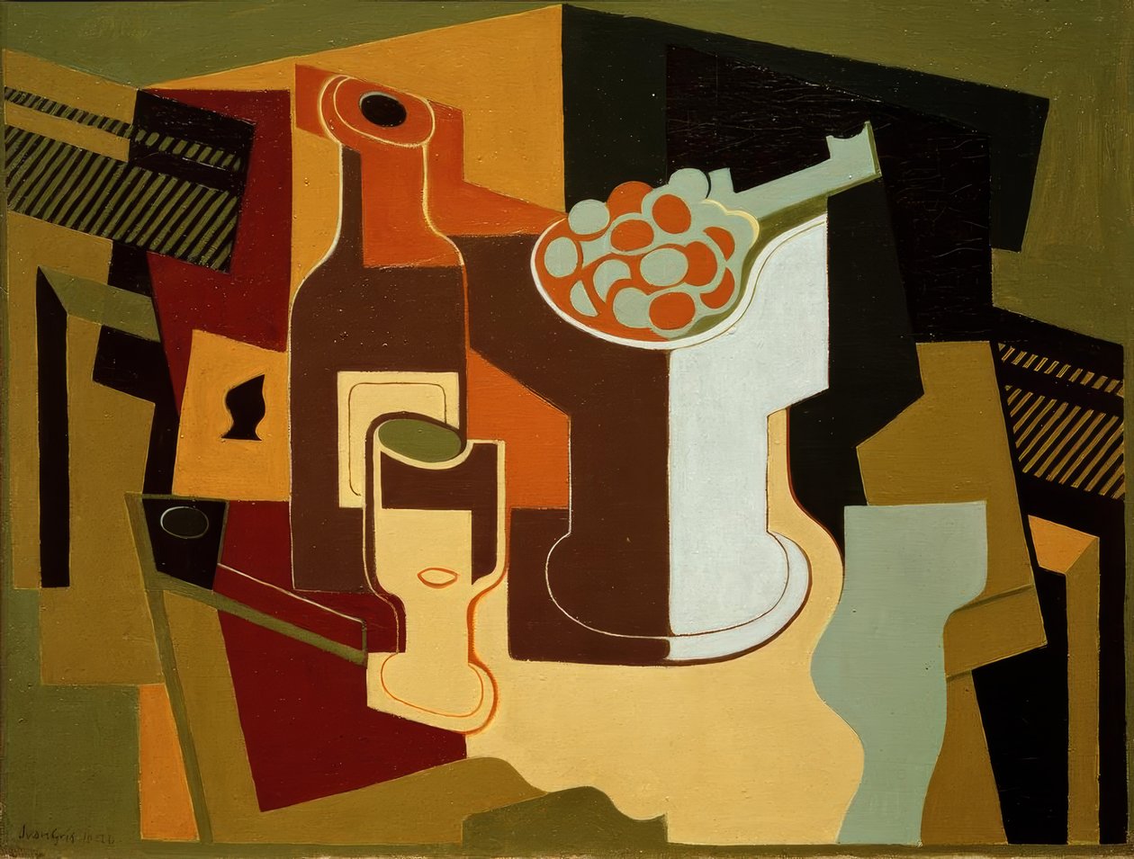 Şişe ve meyve kasesi by Juan Gris