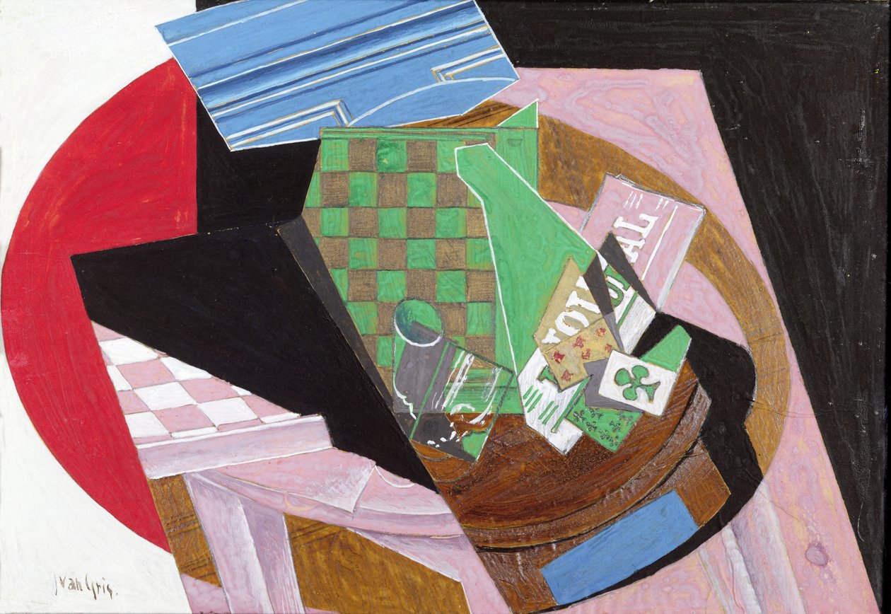 Draftboard ve Oyun Kartları (karton üzerine kağıt üzerine guaj ve kurşun kalem) by Juan Gris