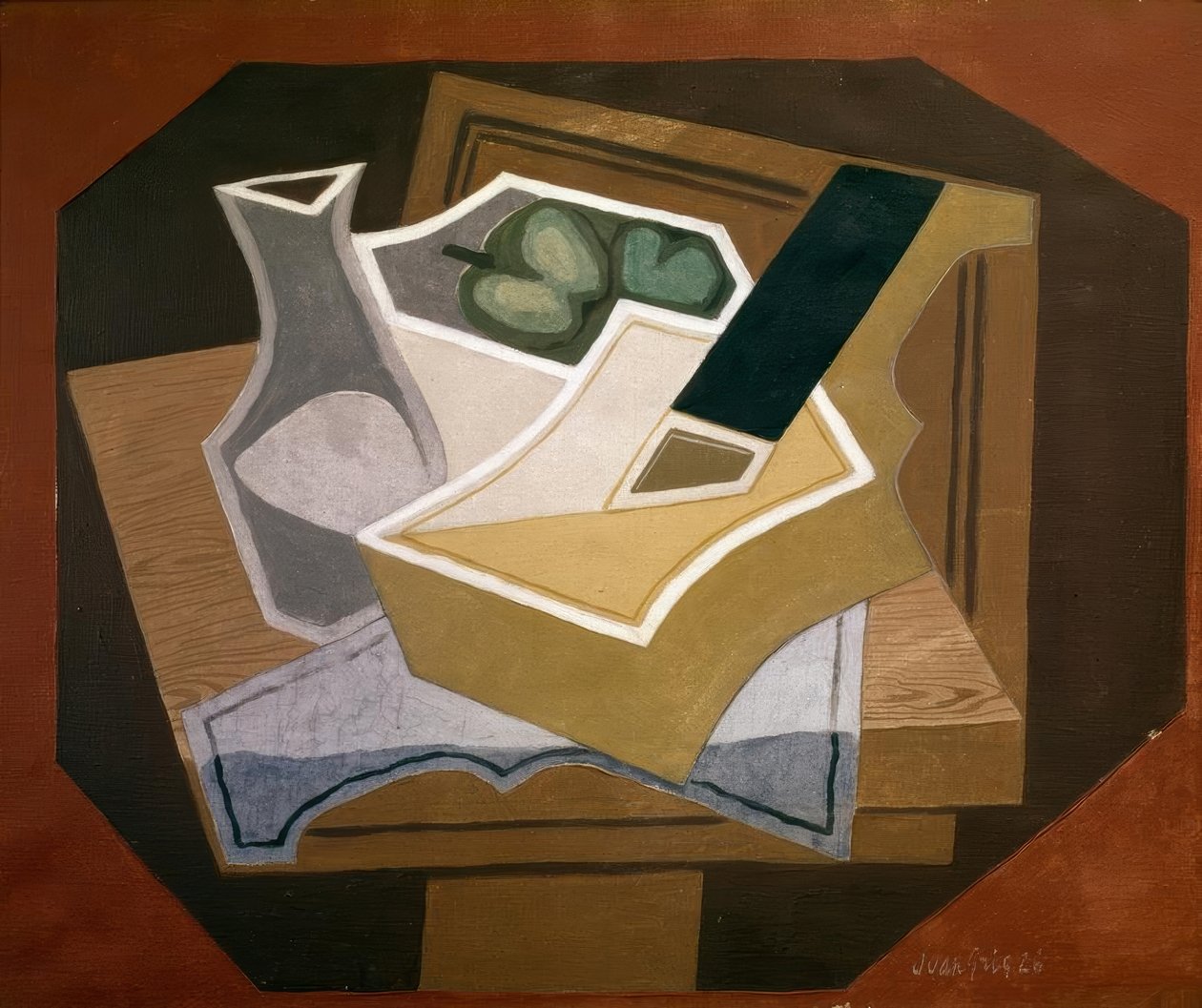 Gitar, elma ve karaffe by Juan Gris