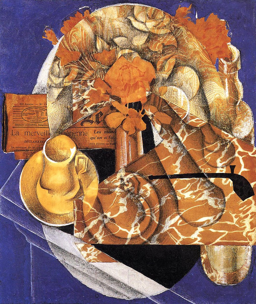 Çiçeklerle Natürmort, 1914 (tuval üzerine yağlı boya, kolaj ve kurşun kalem) by Juan Gris