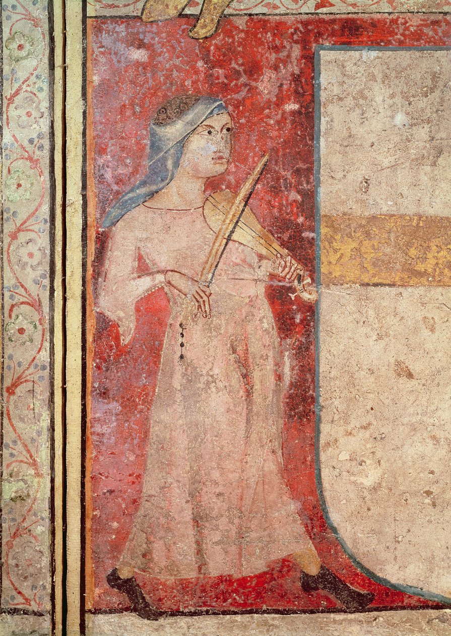 Mezardaki Kadın Azizler ve Diriliş, rebec oyuncusundan detay, 1330 by Juan Oliver