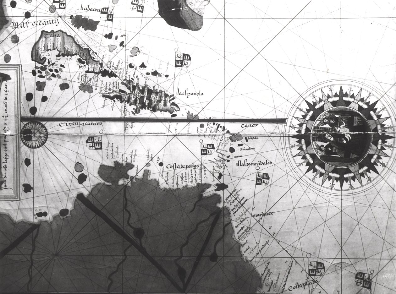 Map of countries first discovered by Christopher Columbus (1451-1506) 1500 (gouache and pen and ink on paper)  by Juan de la Cosa