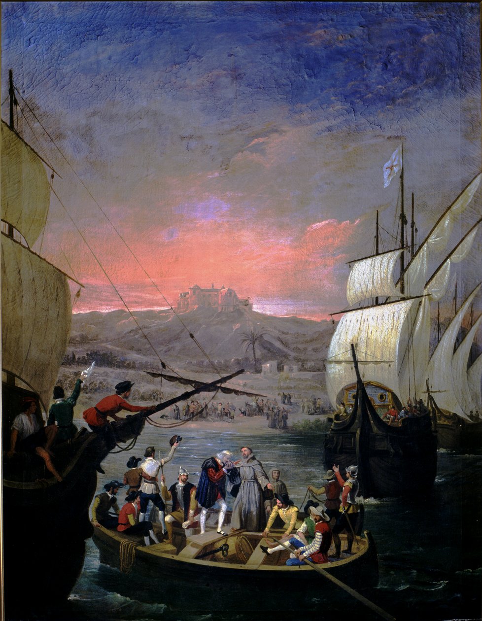 1492'den itibaren Palos, Santa Maria, Pinta ve Nina karavelleri (tuval üzerine yağlı boya) by Juan Cabral Bejarano