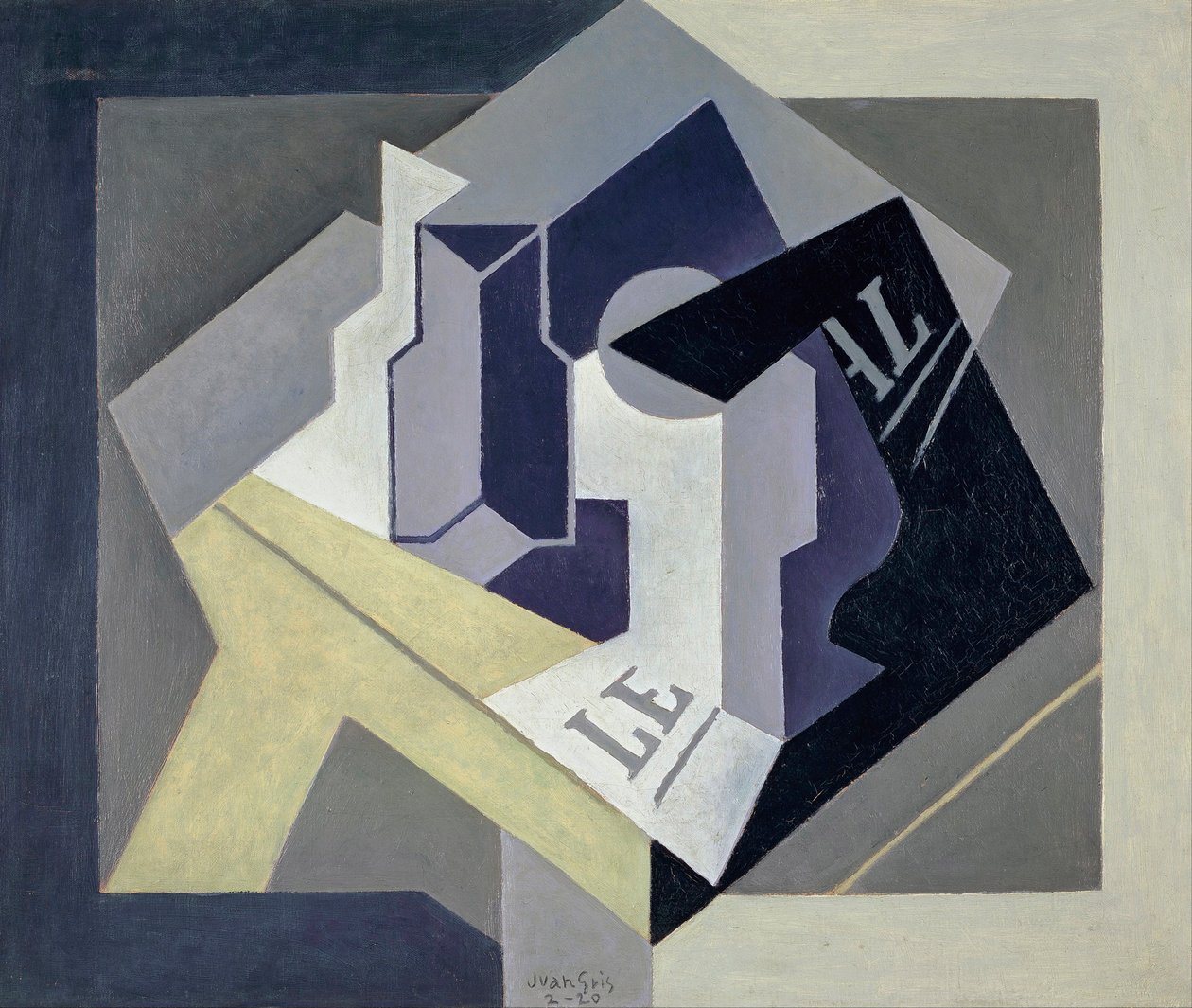 ""Coupe de Fruit et Journal" (Meyve Kasesi ve Gazete) Tablo Juan Gris (1887-1927) - 1920 - Tuval üzerine yağlı boya - Real Academia de Bellas Artes de San Fernando, Madrid by Juan Gris