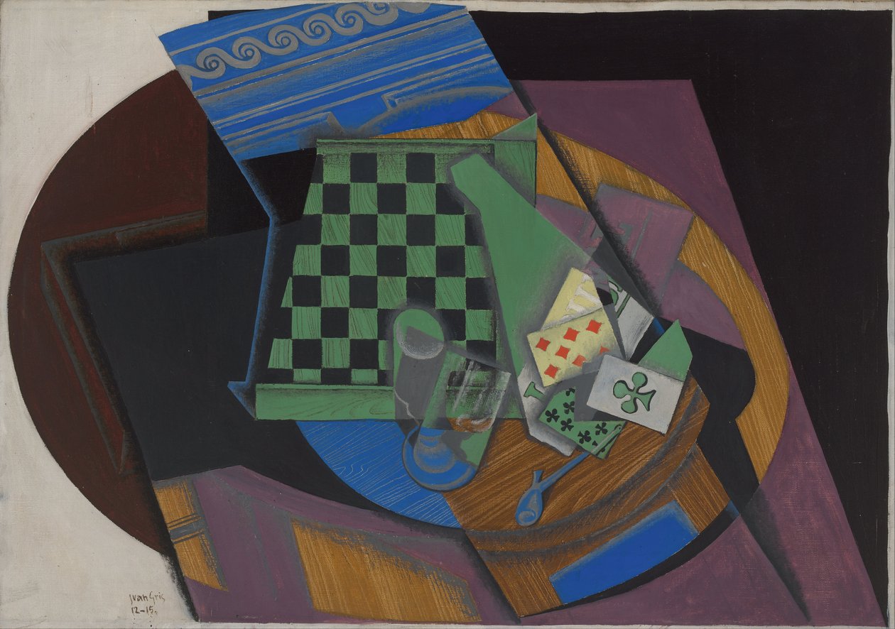 Dama tahtası ve oyun kartları by Juan Gris