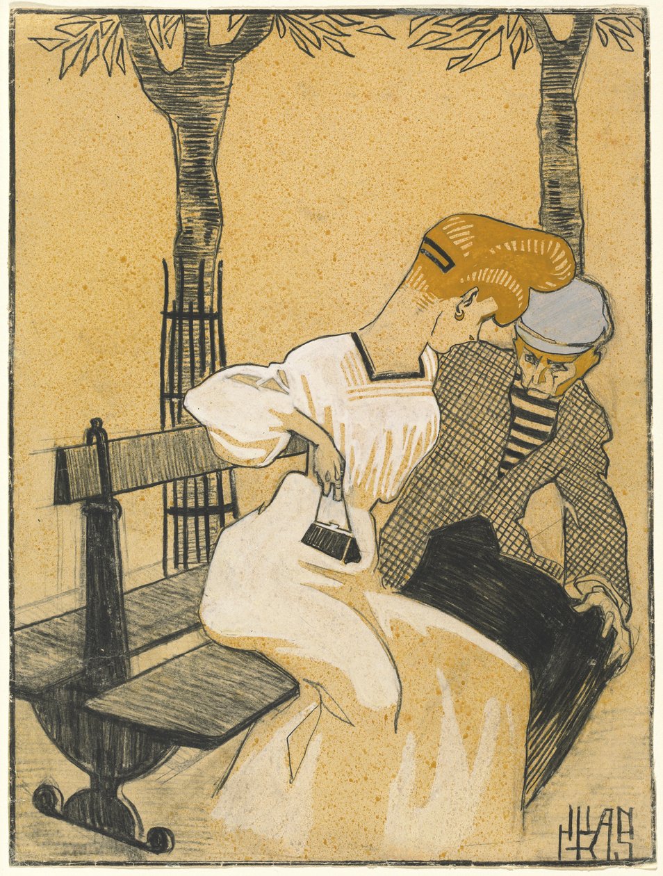 adam ve kadın, üstünde, bank by Juan Gris