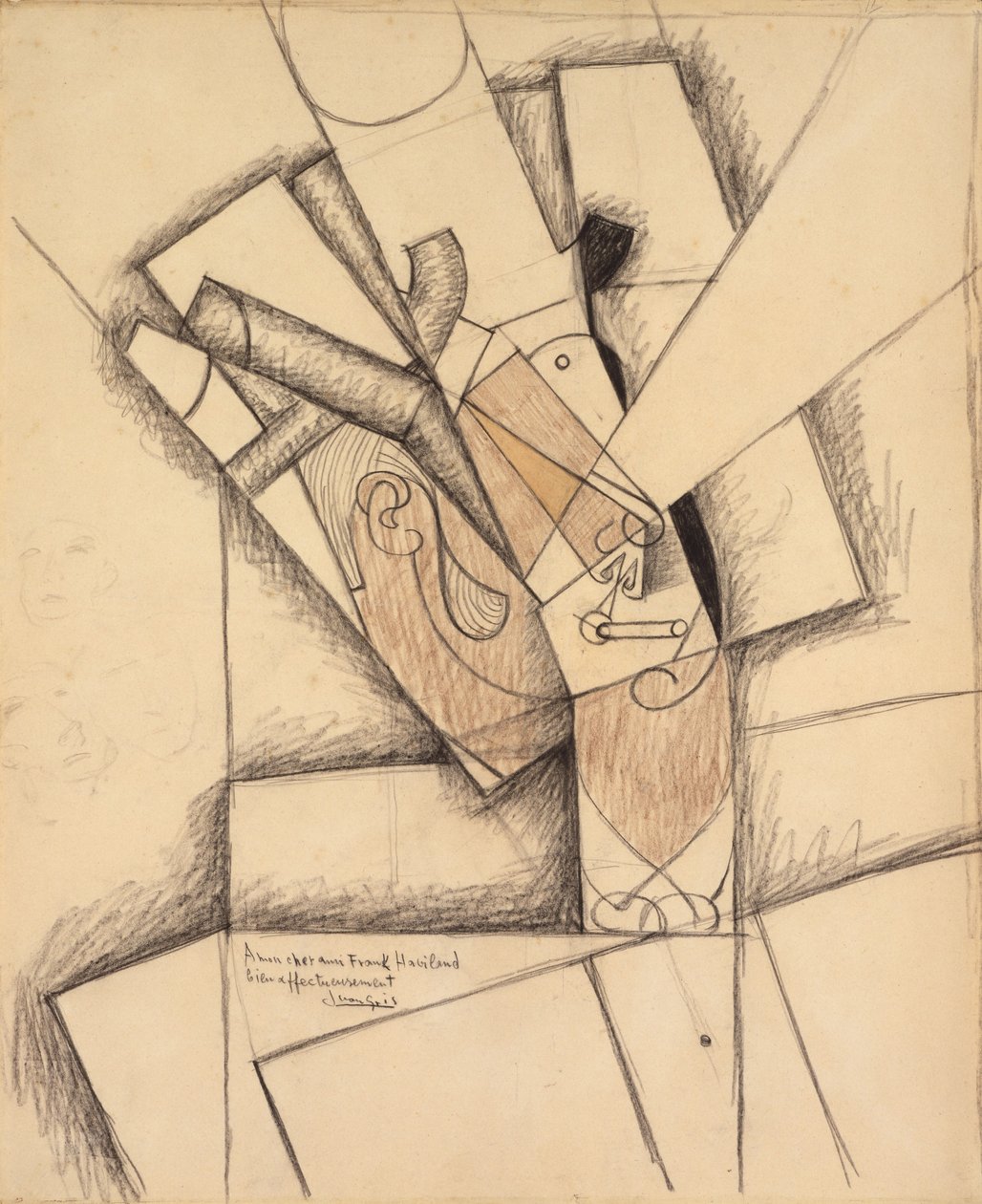 The Smoker, 1913 (kağıt üzerinde kömür, pastel boya ve yıkama) by Juan Gris