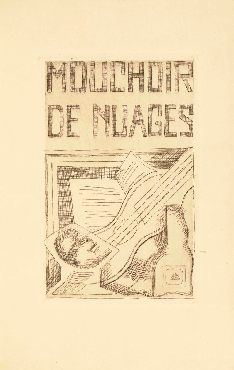 Tristan Tzara (1896-1963) 1925 tarafından yazılan Bulutların Mendilinin başlık sayfası by Juan Gris