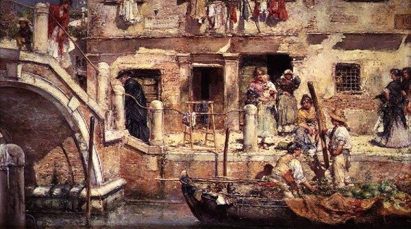 Venedik Kanalında (panelde yağ) by Juan Pablo Salinas Tervel